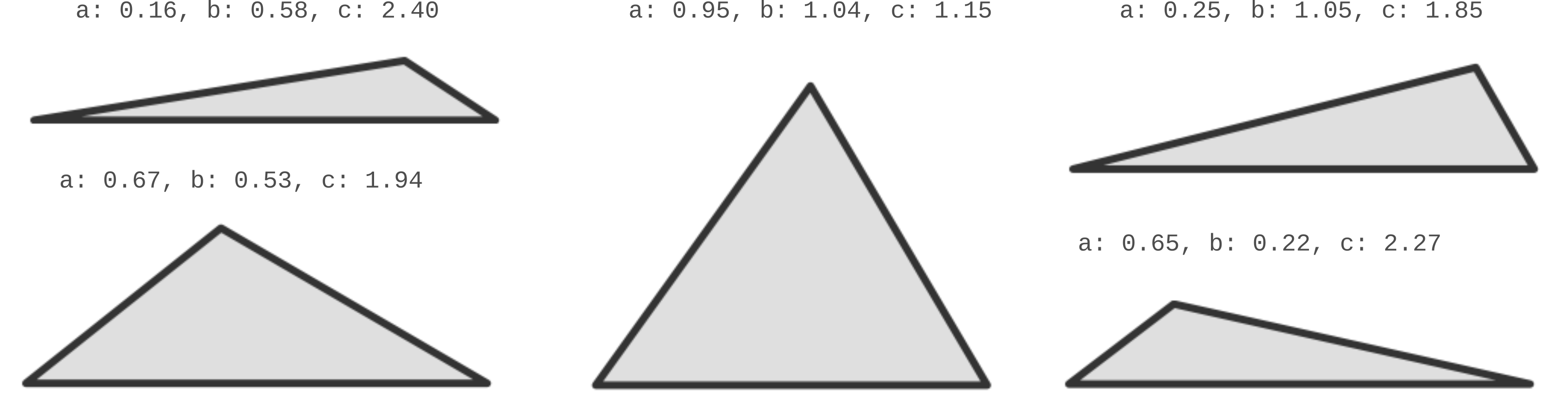 Five randomly generated triangles